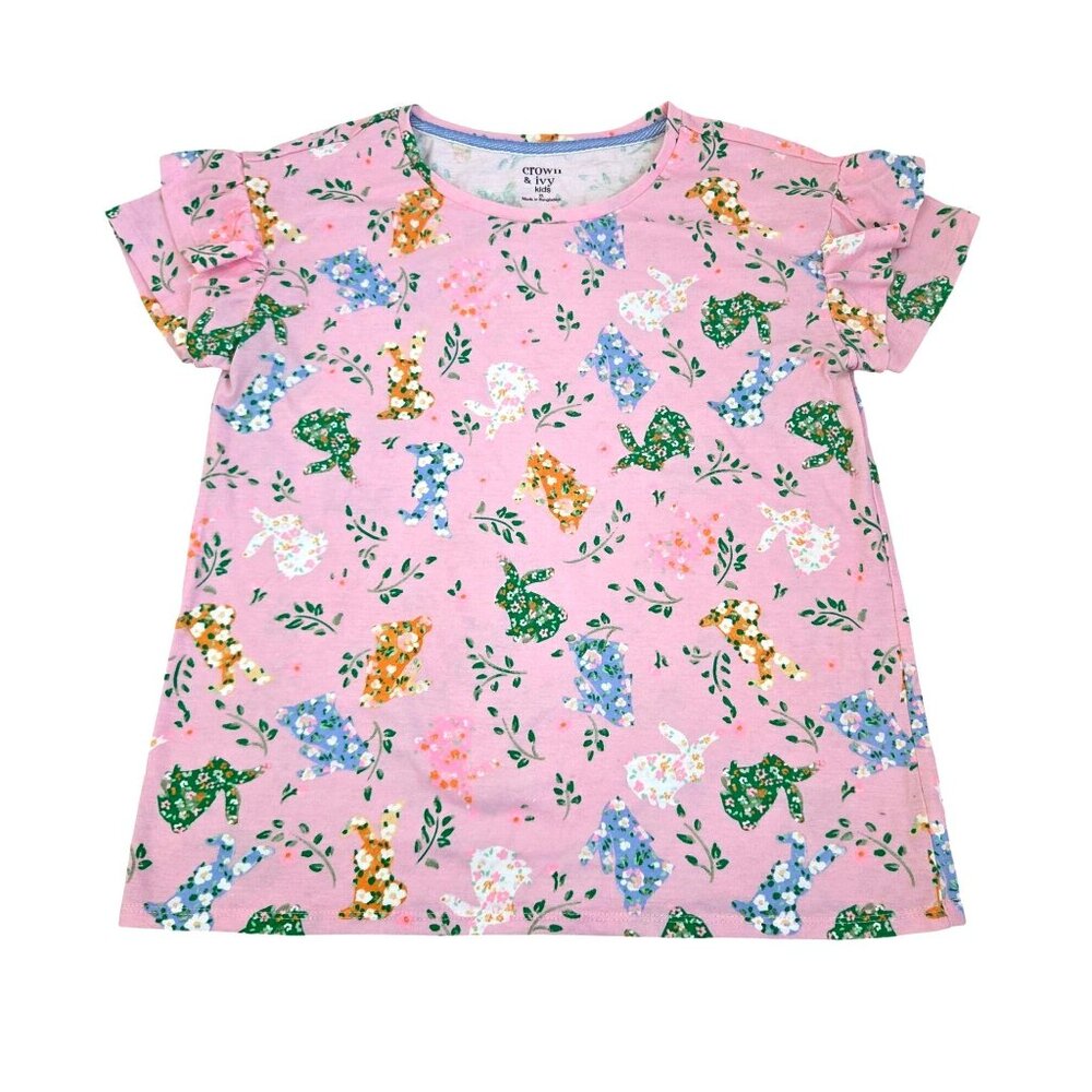 Crown & Ivy Girl XL 14/16 Floral Print T-Shirt XL Pink 4157